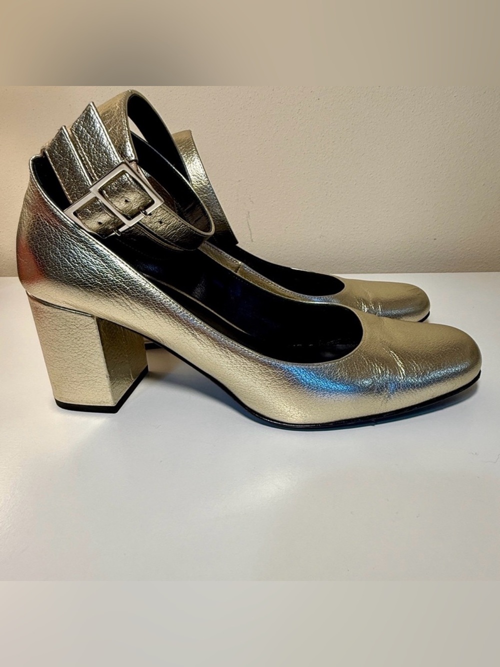Saint Laurent Gold Block Heel Shoes